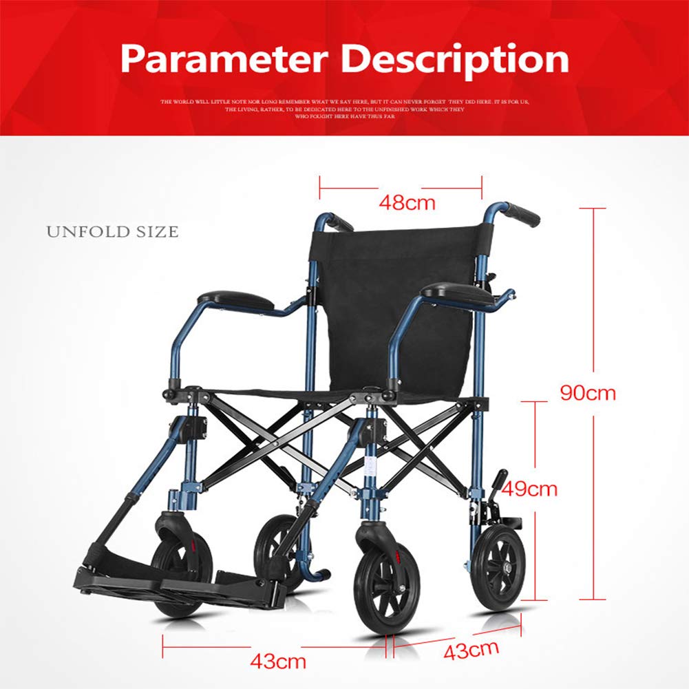 Silla de ruedas manual ligera y plegable, para personas mayores y personas mayores, reposapiés ajustable, silla de viaje cómoda, sillas de ruedas propulsadas por asistentes