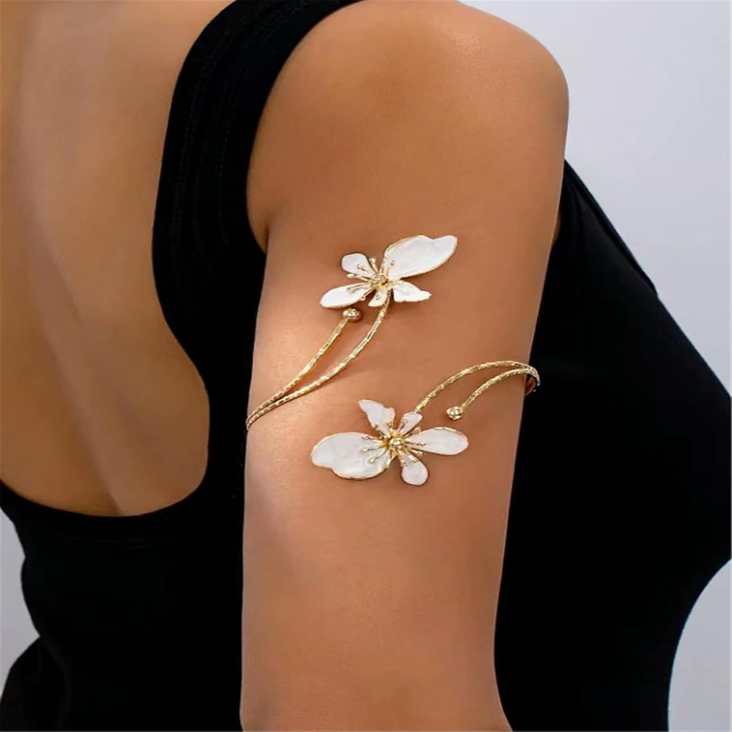 COLORFUL BLING Adjustable Gold Flower Floral Arm Cuff Bracelet Bangle Armband Upper for Women Statement Arm Jewelry Gift