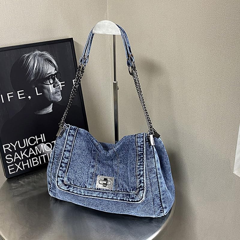 Denim Purses for Women Tote Bag, Lightweight Crossbody Purse with Multi Pockets, Large Slouchy Shoulder Bag - Image 4