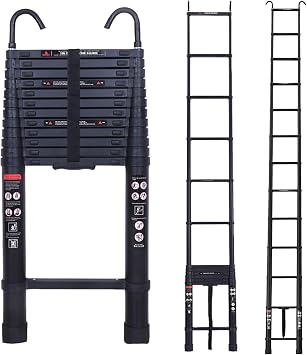DayPlus Telescopic Ladder, Up to 16.5 ft 5 m 16.5 ft, Folding Telescopic Ladder with Hook, Multifunctional Aluminum Ladder, Easy to Carry, Lightweight, Load Capacity 330.7 lbs 150 kg, For Indoor