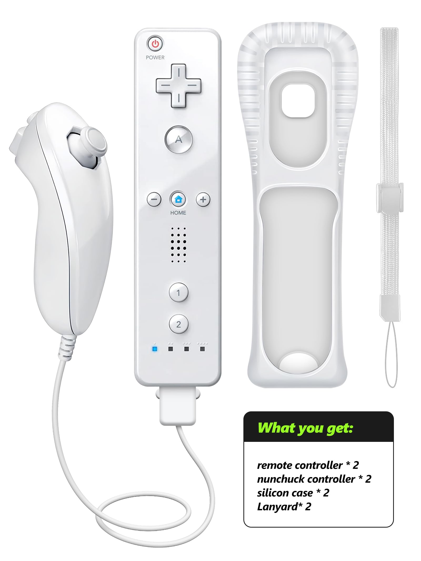 CLVIZCXOM (2 set / 8 pezzi!) Telecomando Twin Pack compatibile con console Nintendo Wii/Wii U: 2 telecomandi + 2 joystick analogici + 2 custodie + 2 bracciali, con Motion Plus (bianco e bianco)