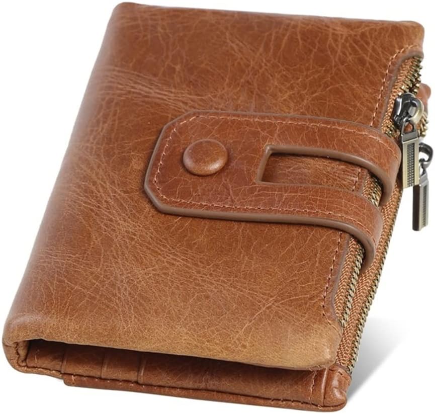 [わしのおとも] オイルレザー垂直バックルマネークリップレトロウォレットショートマネークリップポータブルウォレットカードクリップ(B