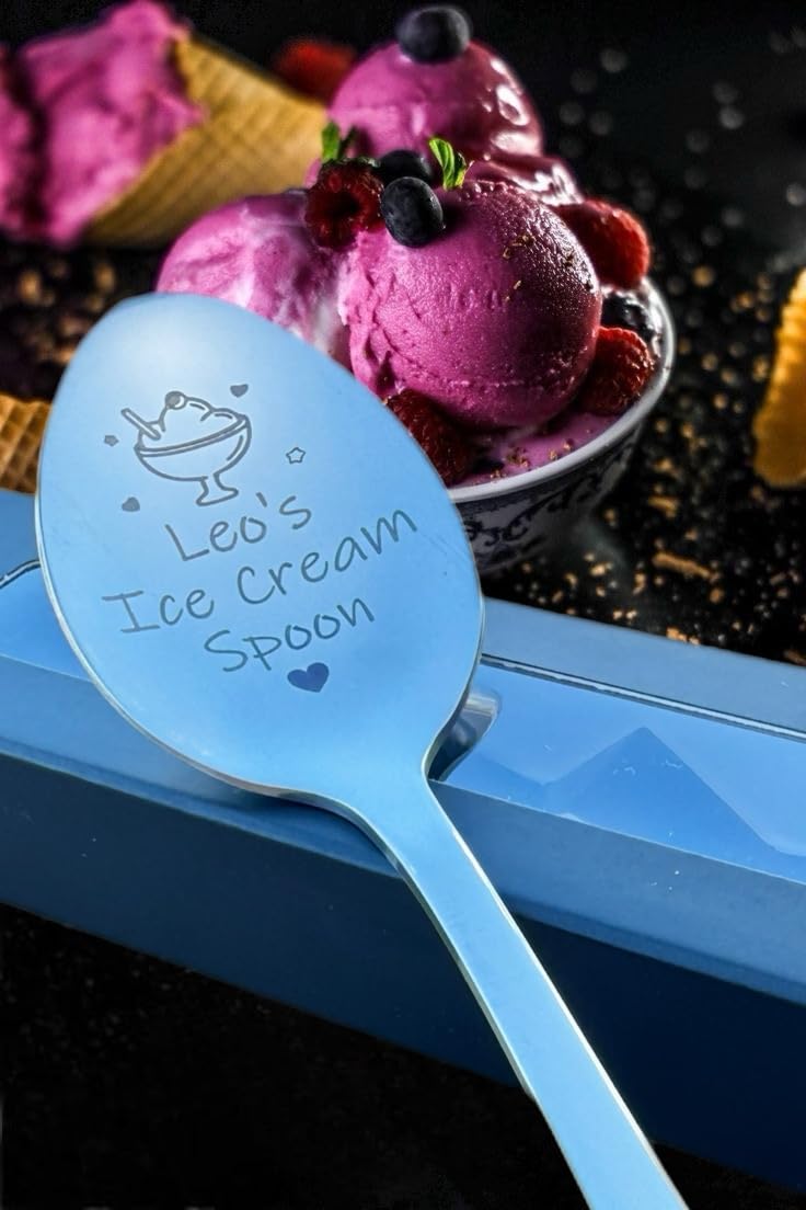 Personalised Laser Engraved Ice Cream Spoon - Custom Stainless Steel Engraved Ice Cream Spoon for Dads, Birthdays & Father’s Day – Personalised Gift for Ice Cream Lovers, Dishwasher Safe