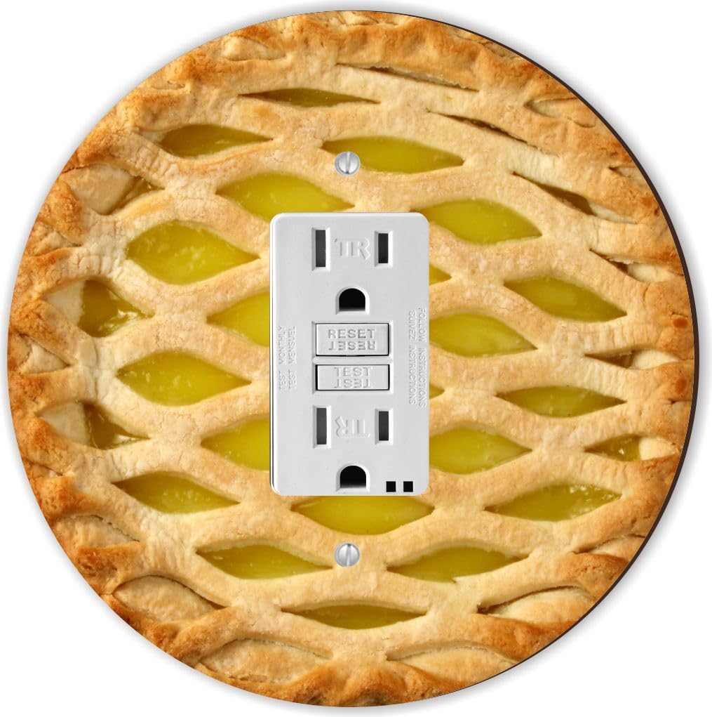Pie with Yellow Jelly Filling Design - Round GFI Toggle Switch Plate Cover, Decorative Wall Plate, Flat Masonite Wood with Glossy Finish, Modern Electrical Cover