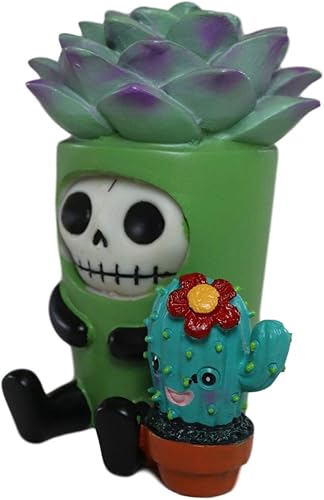 Miniatura 2 de Ebros Gift Furrybones Echy Botany The Succulent Plant Pot with Flowering Cactus Sidekick Skeleton Figurine 3.25 pulgadas de alto, escultura de