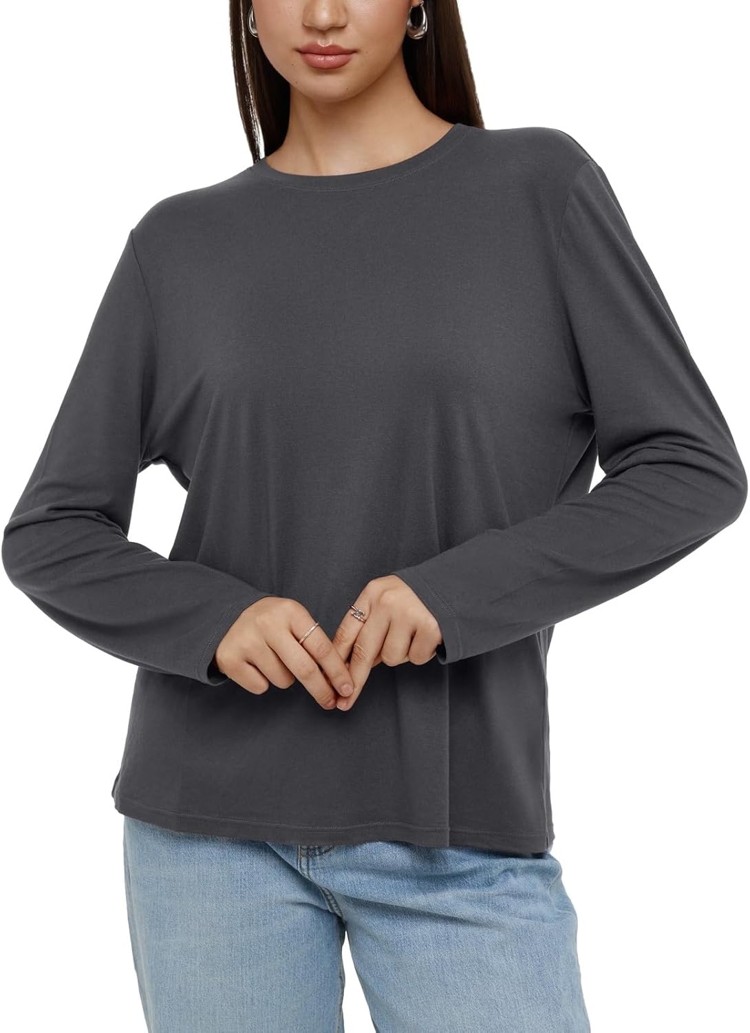 REORIA Women's Wool Blend Classic Crew Neck Long Sleeve Casual Fall Winter Tops Basic Shirts - Image 2