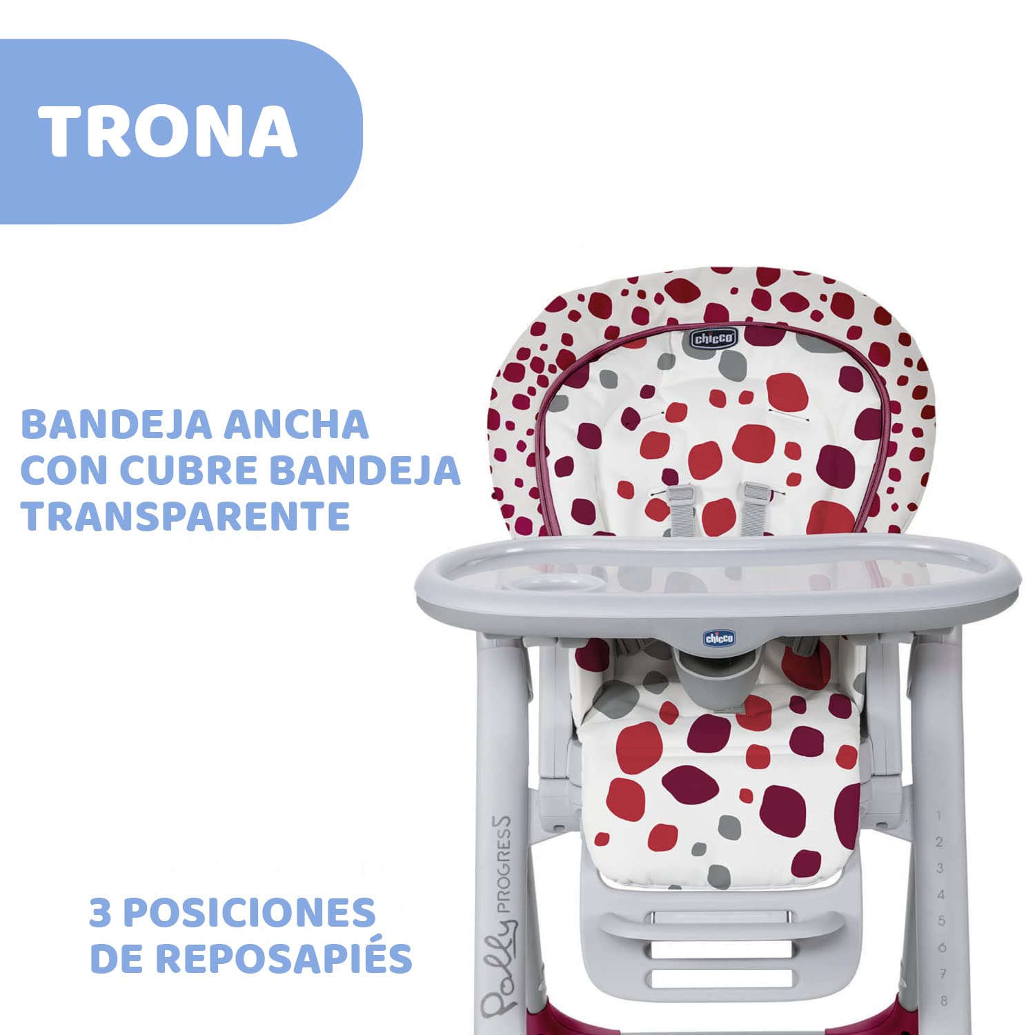Chicco Polly Progres5 Chaise Haute Évolutive, Convertible en Transat et Rehausseur pour Bébé, Réglable de la Naissance à 3 ans (15 kg), avec 4 Roues, Fermeture Compacte - cherry