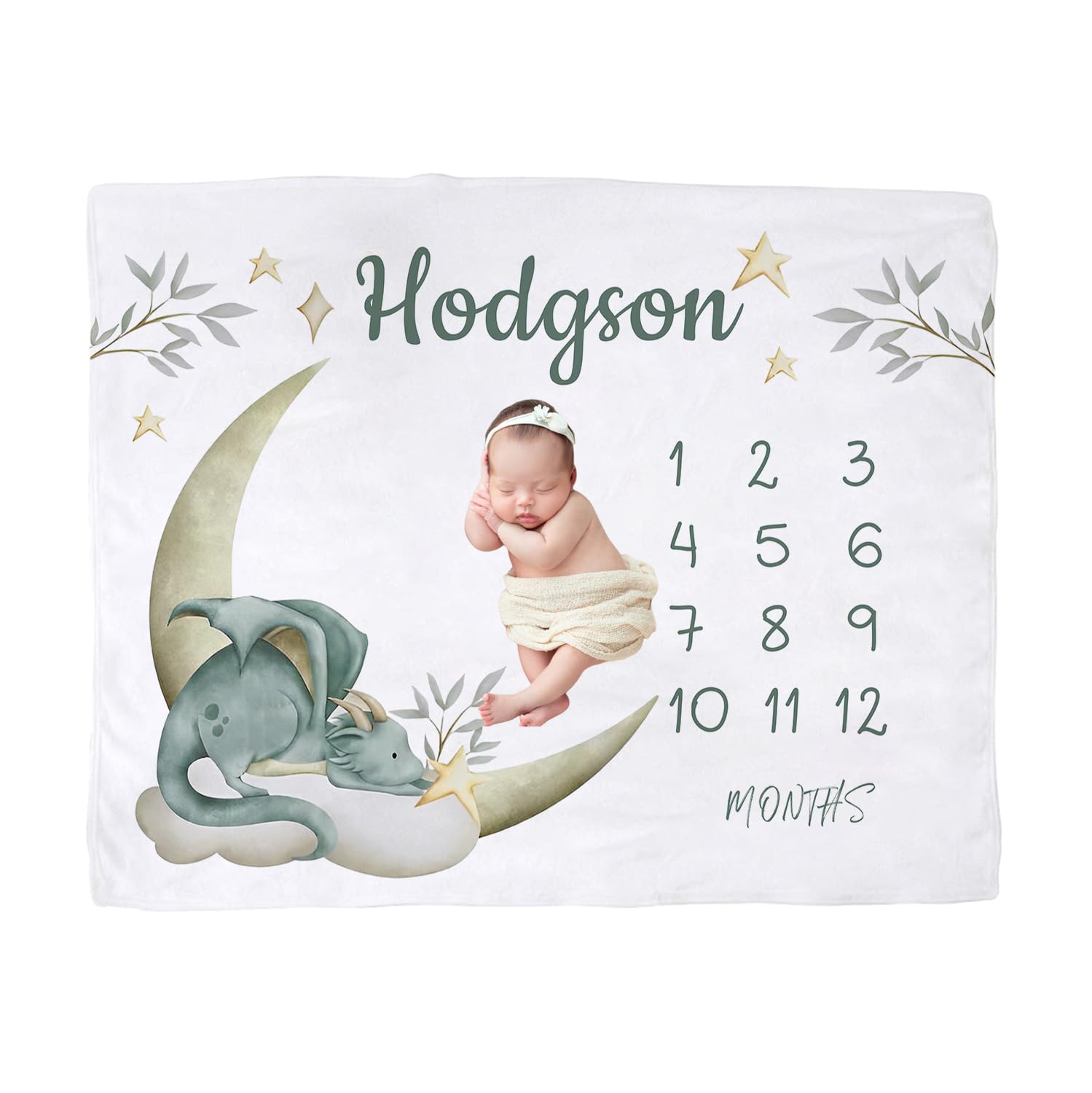 Personalized Baby Dragon Milestone Blanket for Boys, Custom Newborn Baby Boy Blanket with Name