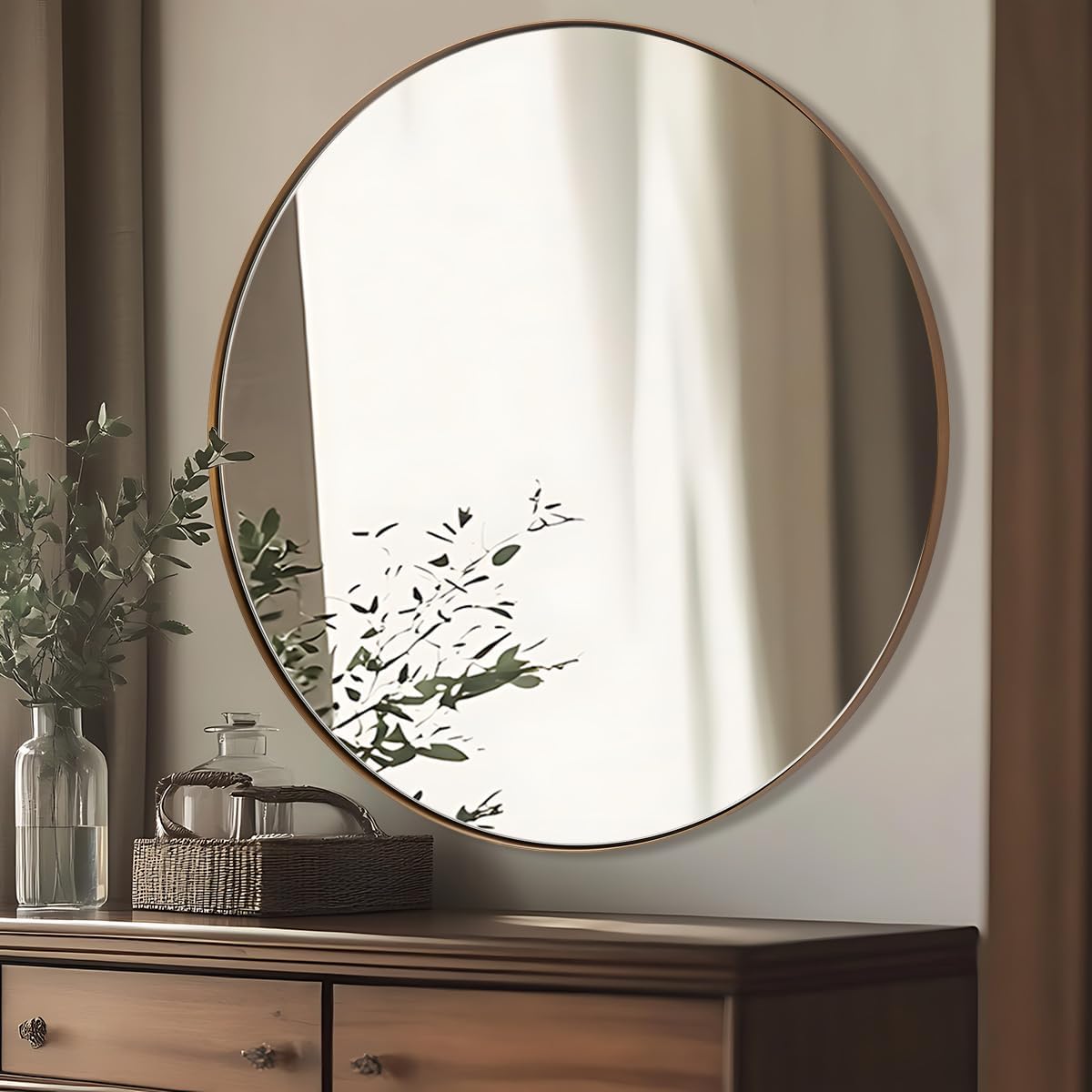 ANDY STAR Round Wall Mirror, 30 Inches Brushed Bronze Bathroom Mirror, Modern Vanity Mirror in Stainless Steel Frame Bronze 30"L x 30"W