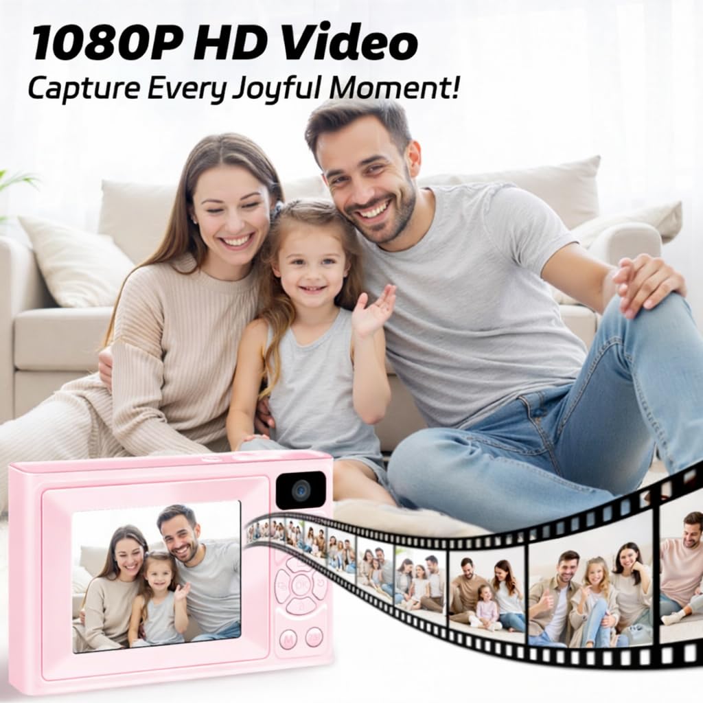 Cámara Digital 1080P 48MP Cámara de Fotos, Cámara Compacta Portátil con Pantalla LCD de 2,4", Tarjeta SD de 32 GB, Regalo para Niños, Adolescentes, Estudiantes, Principiantes