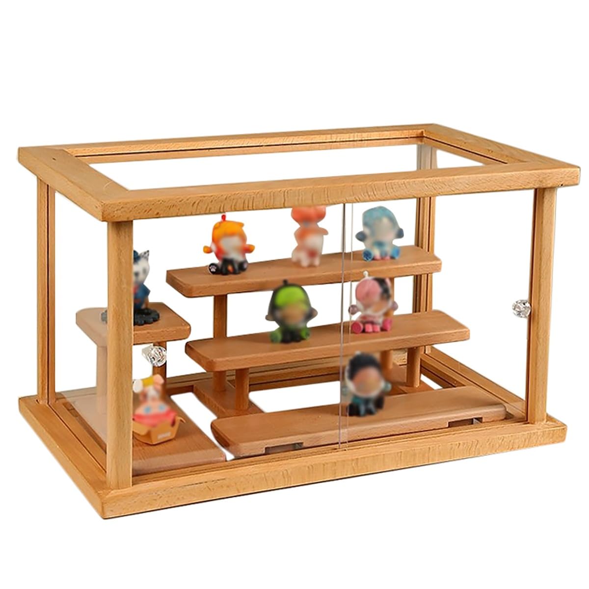 Vitrina de Madera Maciza para Pasteles y Galletas, con 3 estantes de Vidrio Templado, Puertas corredizas de acrílico para Figuras de acción y coleccionables. Ideal para exhibir Figuras de acción y OB