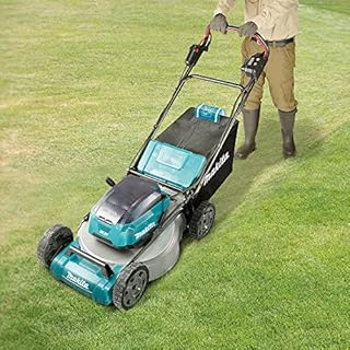 Makita Akku-Rasenmäher (2x 18V, inkl. 4 Akkus 5,0 Ah, Schnittbreite 53 cm, Schnitthöhenverstellung 20-100 mm, Grasfangkorb 70 L) DLM532PT4