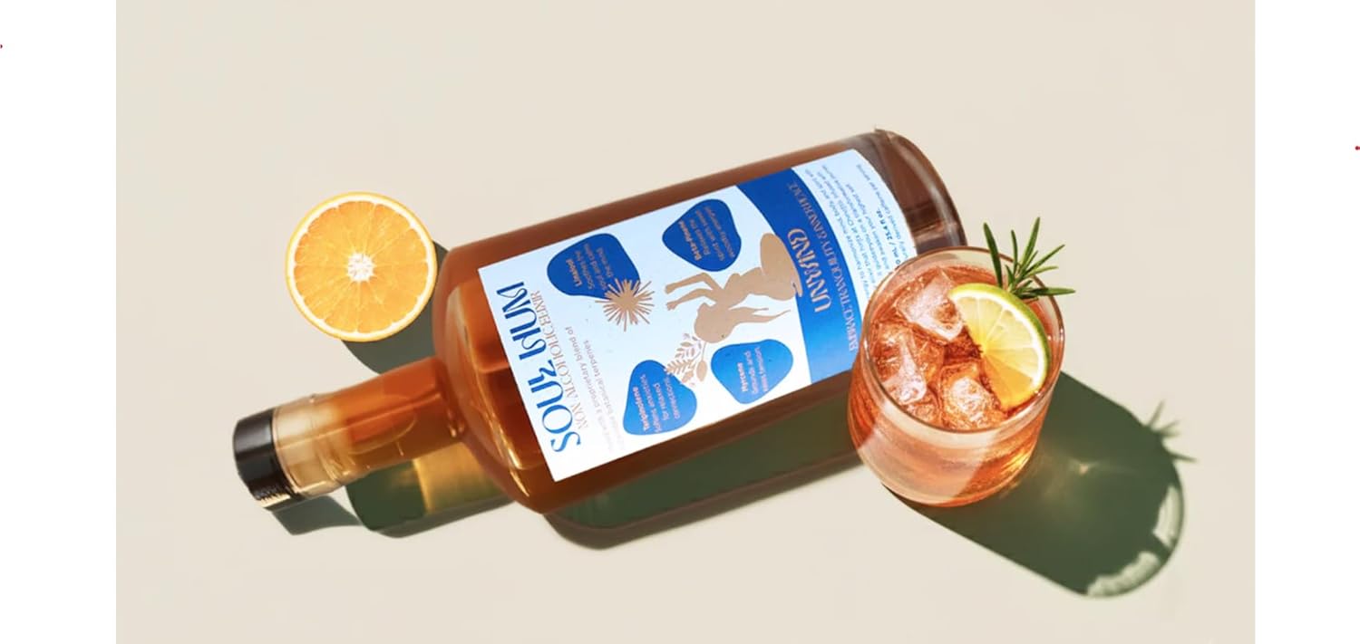 Soul Hum Unwind Non-Alcoholic Elixir – Functional Botanical Drink with Ashwagandha, Lemon Balm & Valerian Root - Alcohol Free Beverage, Blood Orange Flavor for Relaxation Moments - 25.4 Fl Oz
