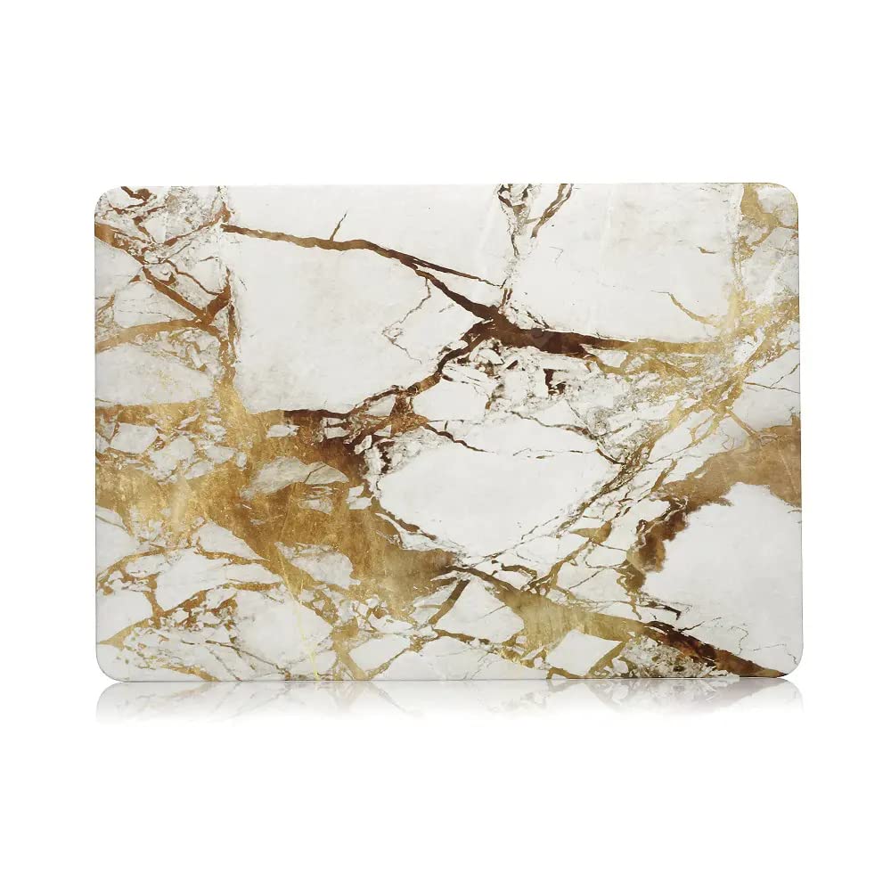 O OzoneMarble Pattern Case Compatible With MacBook Air 13.6 inch 2024 2022 Release M3 A3113 M2 A2681 Liquid Retina Display & Touch ID, Protective Plastic Hard Shell Case Cover - White & Gold Marble