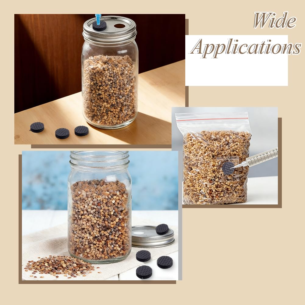 craspire 150 pièce de Coussinets en Mousse Auto Cicatrisants pour Ports D'Injection Ronds Adhésifs Noirs de 15mm pour Couvercles de Bocaux de Culture de Champignons Coussinets et Bouchons pour Sacs