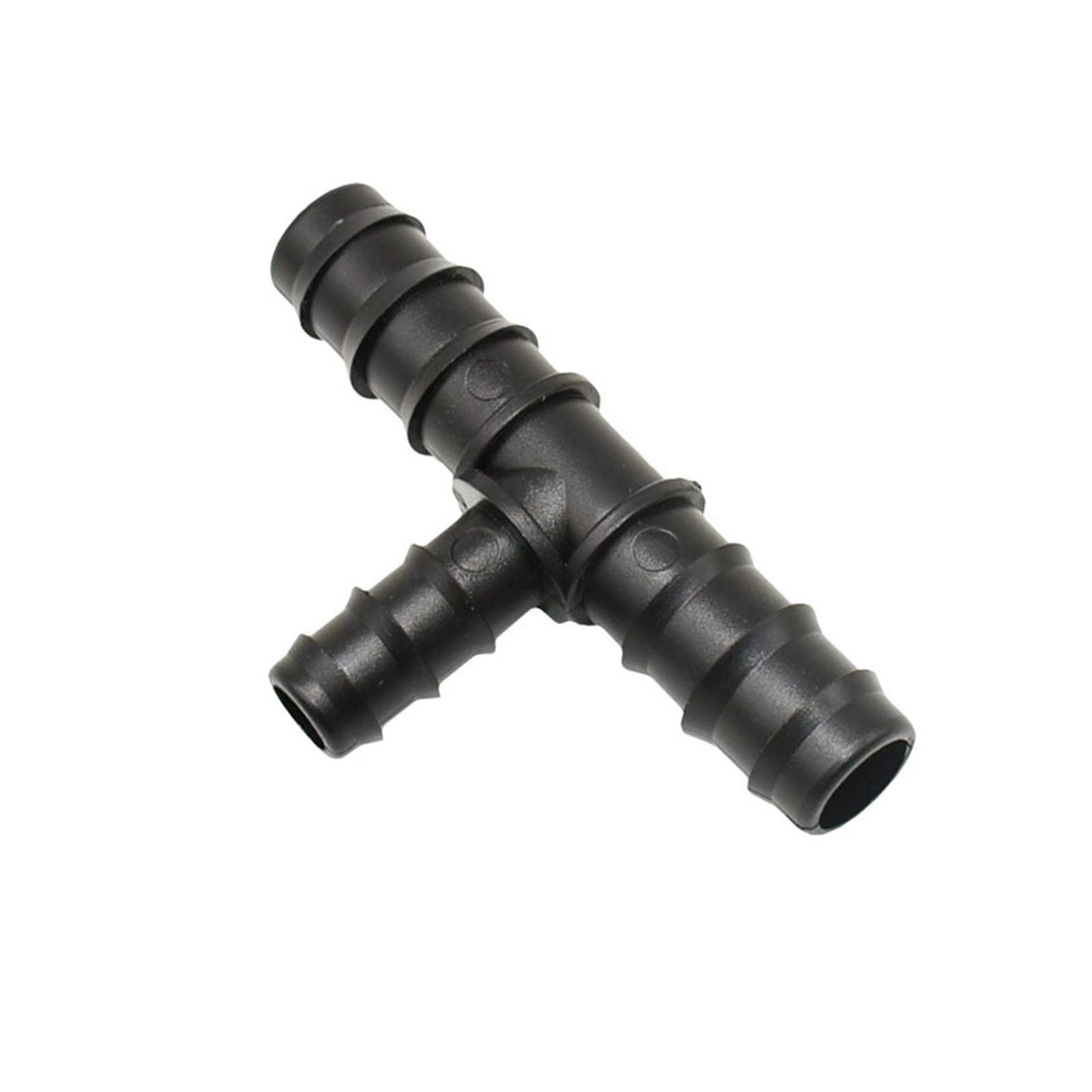 Adaptador de Manguera Doméstica Distribuidor de Manguera de Jardinería de 3/4 "A 1/2" Conector en T Reductor de 3 Vías Conector de Púa en T para Manguera de 20 Mm a 16 Mm 50 Piezas/Negro