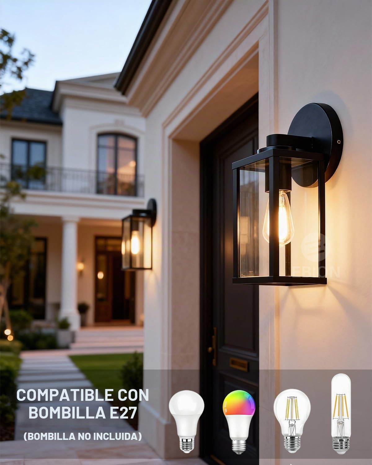 EBION 2 Unidad Lámpara de Pared Exterior E27, Retro Apliques de Pared, Aluminio, Para Patios y Terraza y Balcón, Negro, IP44 Repelente al agua(No incluye bombilla)