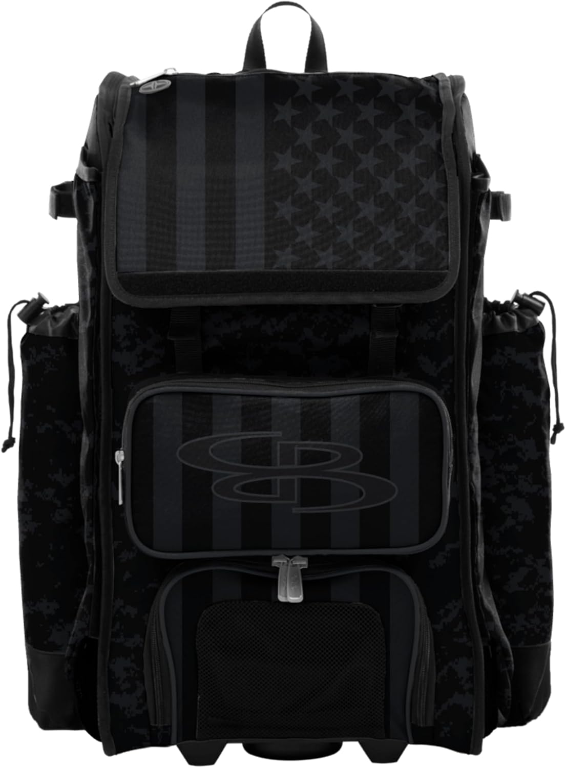 Boombah Catchers Superpack Hybrid Rolling Bat Bag - USA Clandestine 2 Black/Charcoal - Wheeled & Backpack Version