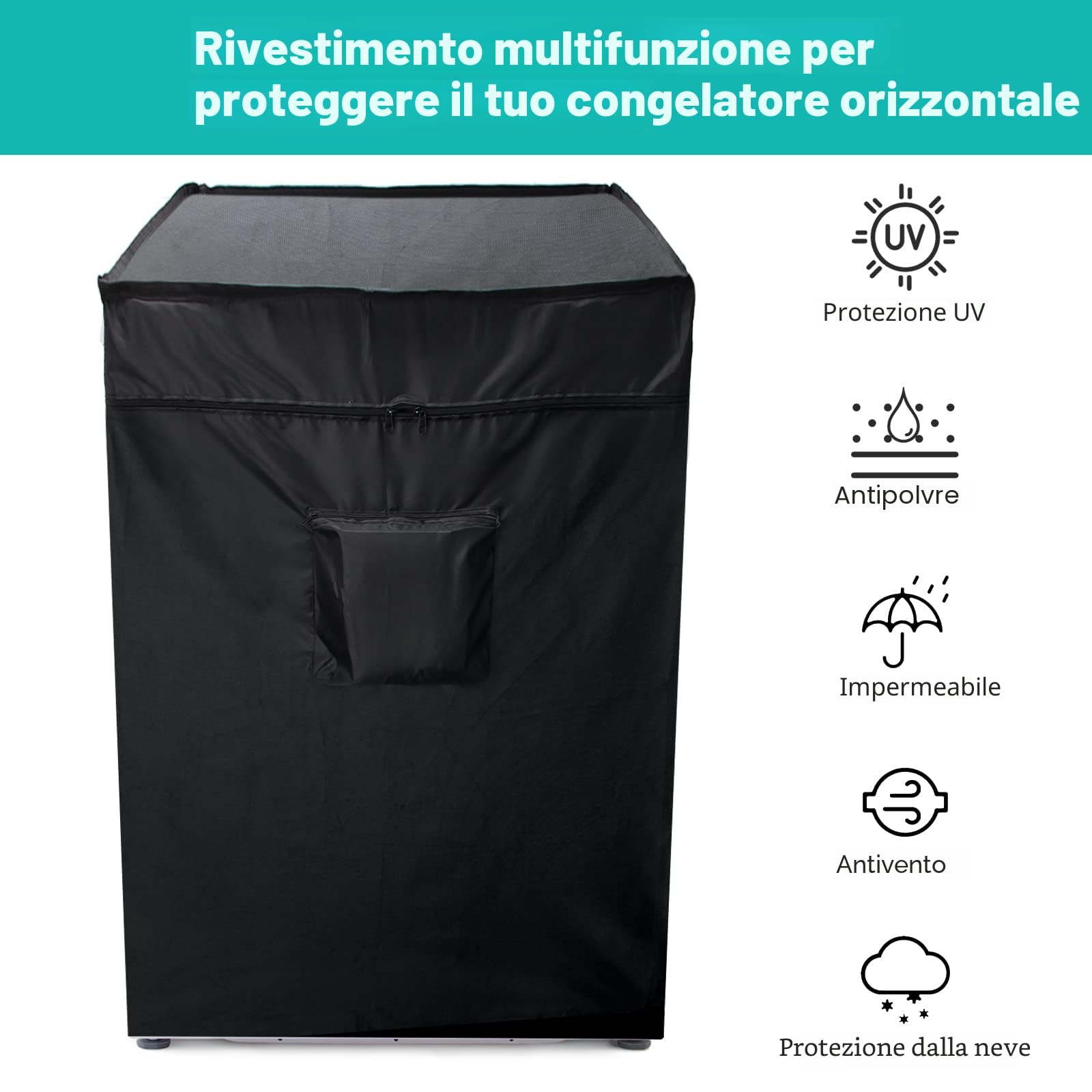 Luxiv - Copertura Impermeabile per Congelatore, 101 x 25 x 35 cm, Compatta, con Coperchio Superiore per Apertura e Tasca, Nero