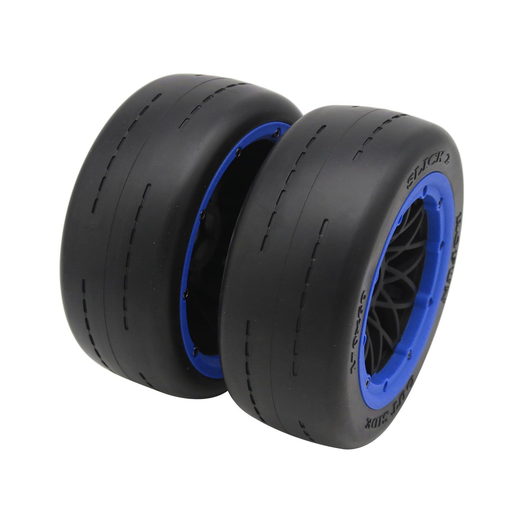 2 Stück Slick Vorderräder Reifen und Radnaben Set für 1/5 BAHA 5B RC Auto Teile (Blau)