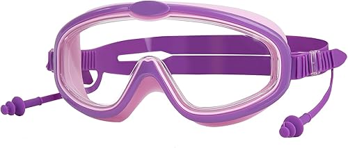 Miniatura 9 de TecHong Gafas de natación para niños  HD marco grande antivaho impermeable gafas de piscina con tapones para los oídos para niños y adolescentes de