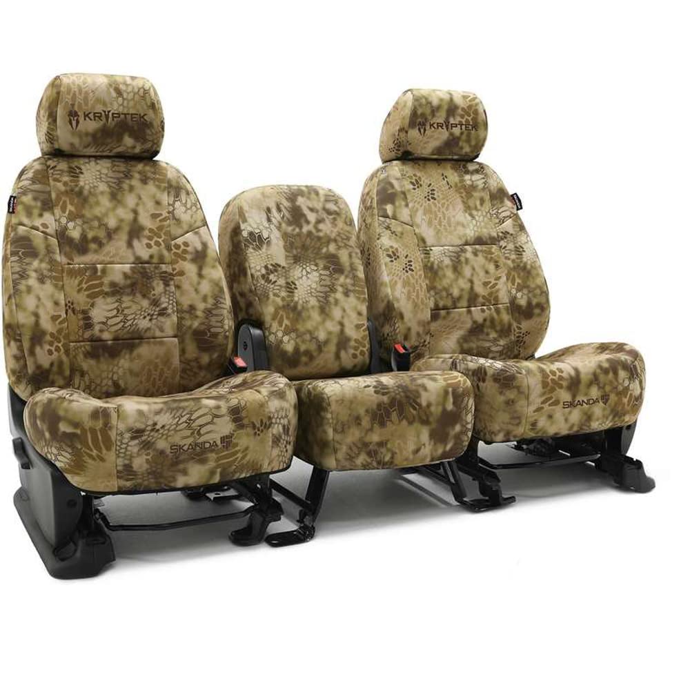 Skanda Custom Fit Seat Cover Designed for Select Ford Models: 1 Row, 2 Backing, 6 Pouches, Tactical Neosupreme Fabric, Kryptek Highlander Solid