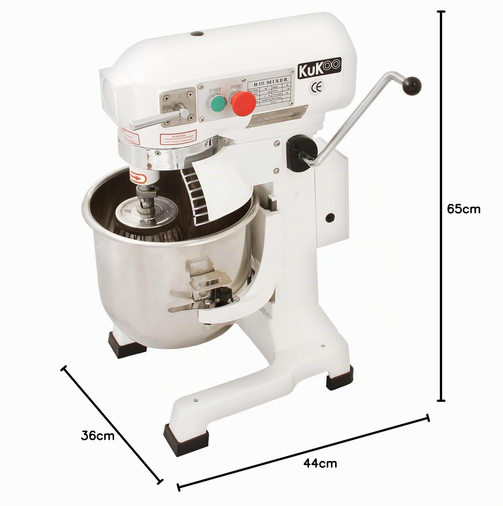 KuKoo Gastro 10L Planetenrührmaschine Spiral Rührmaschine Teigknetmaschine Knetmaschine Rührwerk Küchenmaschine Mixer mit Knetaufsätze Teigschaber 0,55 kW 65cm H x 44cm L x 36cm B 3 Geschwindigkeiten