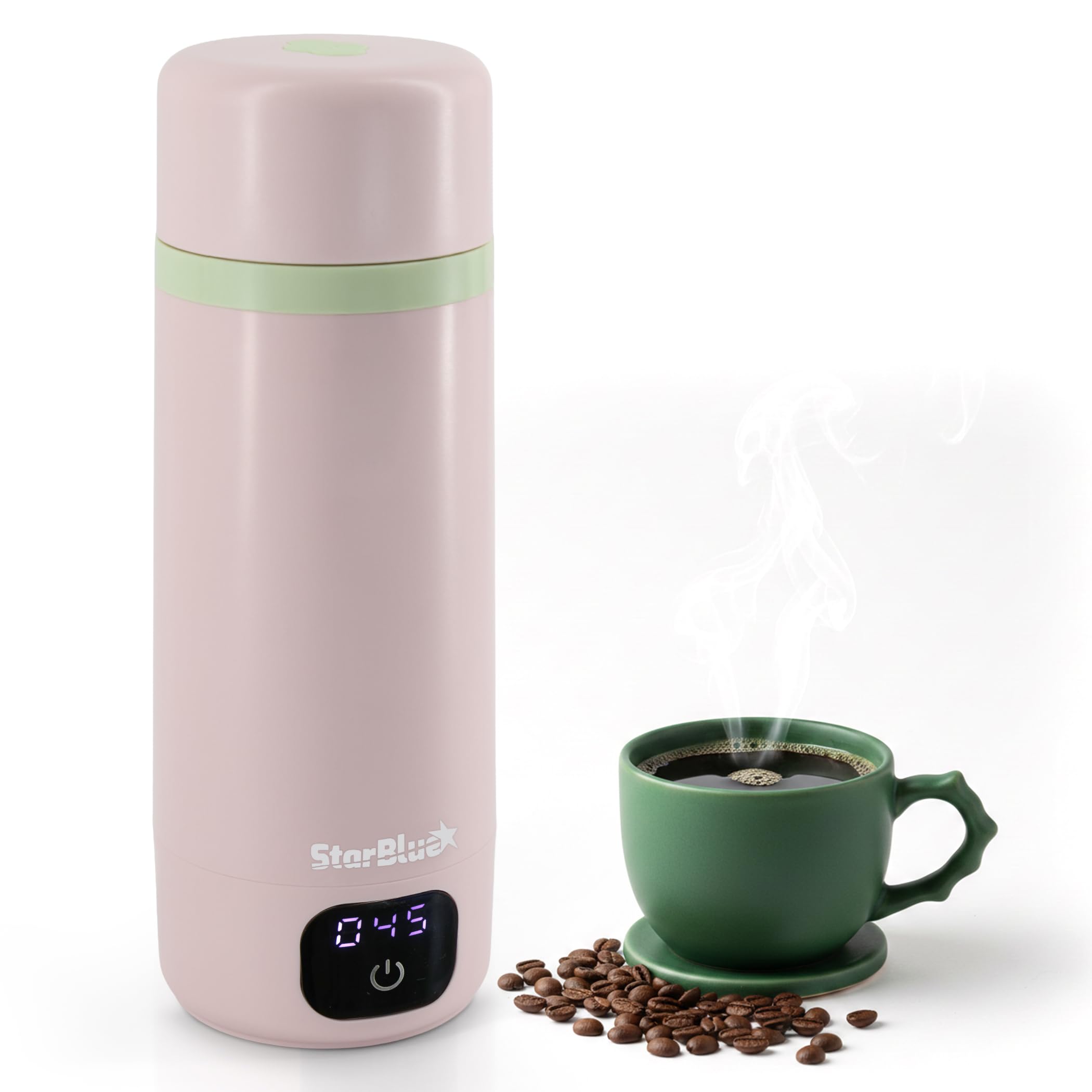 StarBlue Bouilloire de voyage portable rose, 350 ml, bouilloire électrique avec tension globale, 6 modes de température, affichage commutable ℃/℉, chaudière à eau compacte pour la maison et le bureau