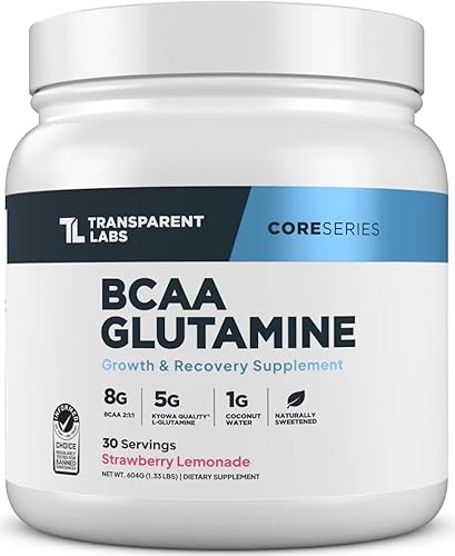 Transparent Labs BCAA Glutamina - 8000 mg de BCAA en polvo con L glutamina para recuperación después del entrenamiento, crecimiento muscular y mayor