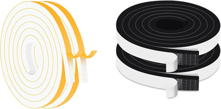 13 Ft White High Density and 13 Ft Black High Density Weather Stripping Door Seal Strip, Strong Adhesive AC Insulation Foam Tape, Lightproof Anti-Bug1/2In x 3/8In,3/4In x 3/8In