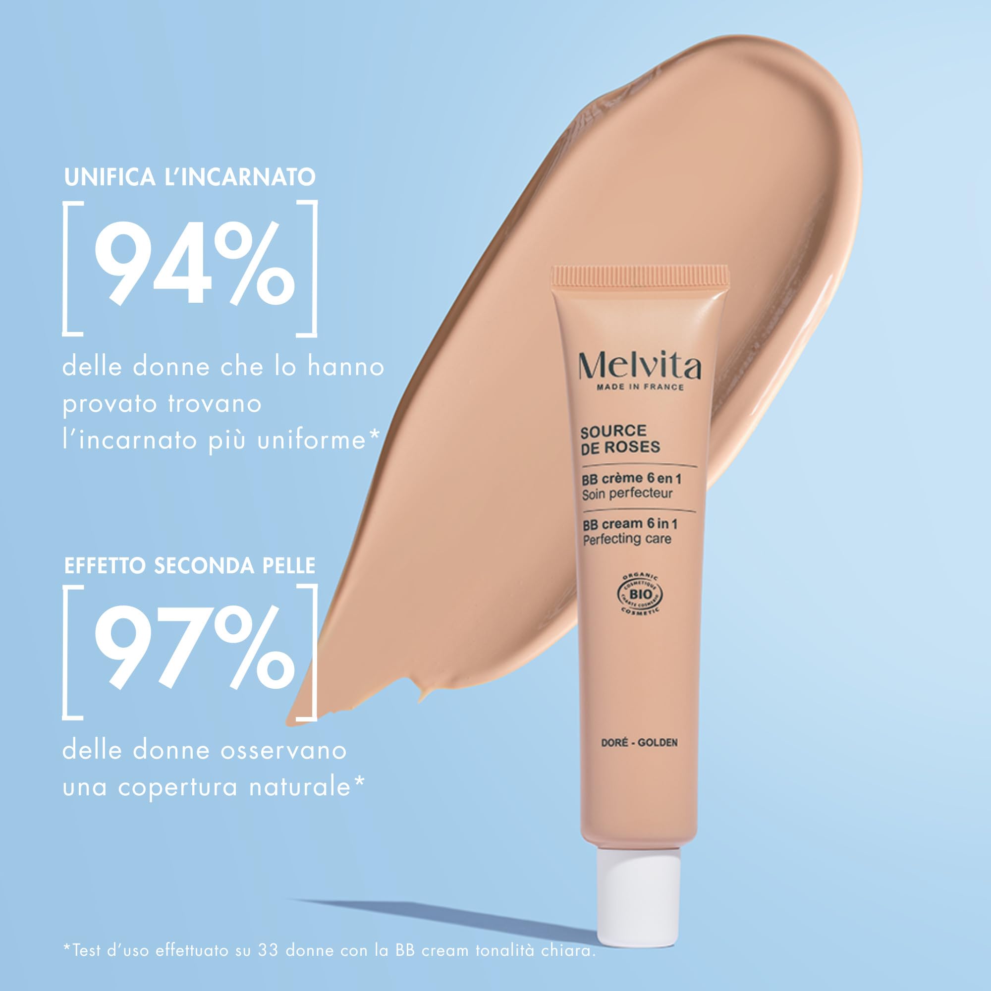 Melvita - BB Crema Idratante e Protettiva - Source de Roses - Finitura Naturale e Luminosa - Texture Leggera, Nasconde le Imperfezioni - Formato 40 ml