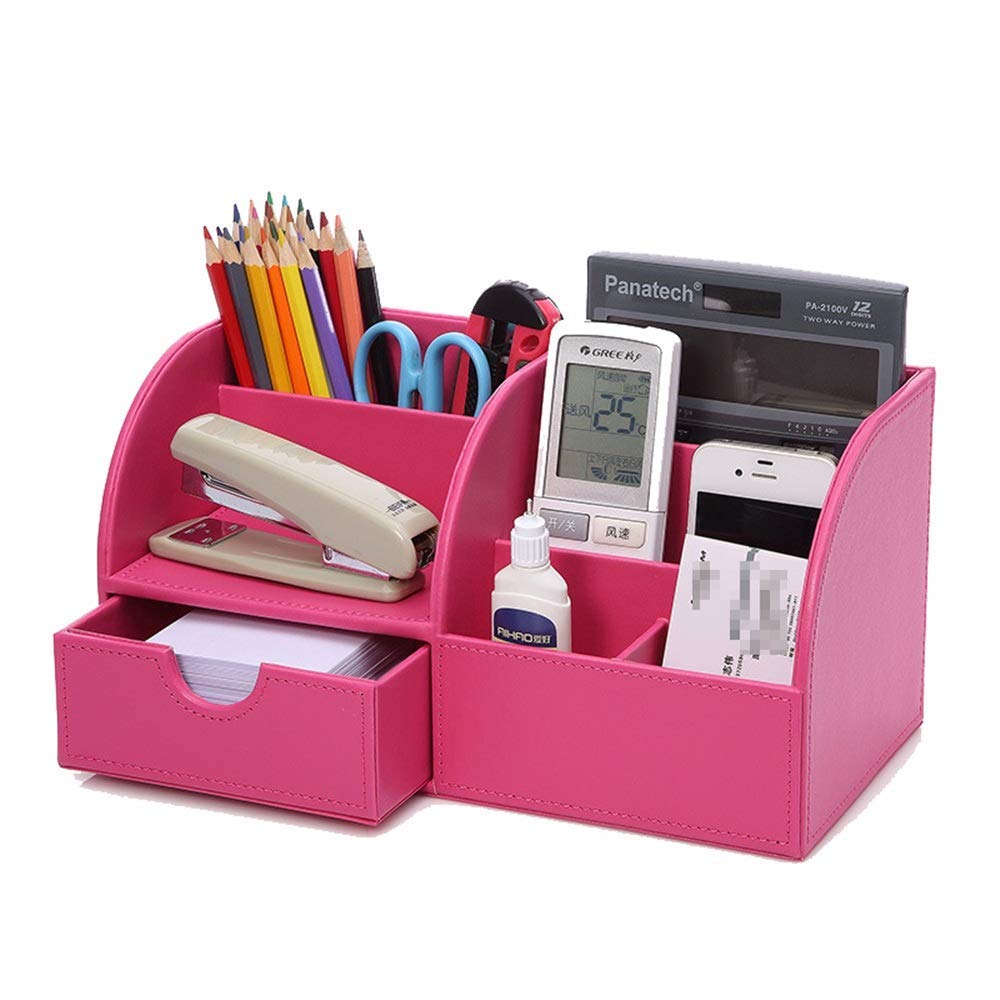 Caja de almacenamiento de oficina Organizador de suministros de oficina de cuero de PU multifunción escritorio organizador de papelería caja de almacenamiento para bolígrafo lápiz tarjetas de visita