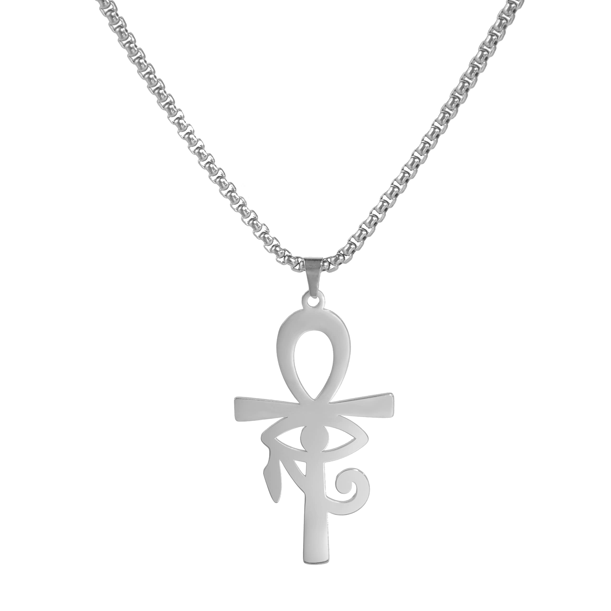 Egyptian Cross Eye of Horus Pendant Necklace Key of Life Pendant Ankh Figaro Chain Ugarte Gold Religious Jewellery Boys Men Teen