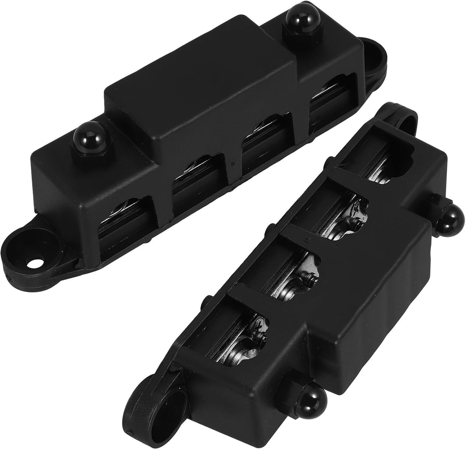 Kisangel Terminal Positions Marine-grade Sturdy Nylon and 2 Sets Ground Bus Bar Kit with 4 Posts Brass Battery Terminal Distribution Block for Boat and Cabinet Power Distribution