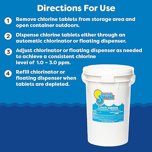 Miniatura 5 de In The Swim Tabletas de cloro estabilizadas de 1 pulgada para desinfectar piscinas, disolución rápida, 90% de cloro disponible, Tri-Chlor, 50 libras