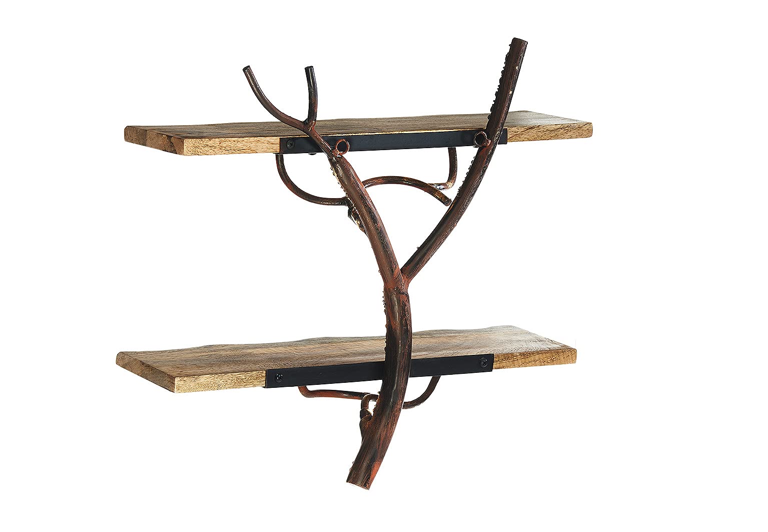 Kobolo Wandregal Hängeregal Bücherregal -AST Zweig- 2 Böden - 46x15x45 cm - Eisen Holz