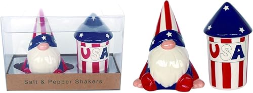 Uncle Sam Stars & Stripes Gnomo 4.25 pulgadas Dolomite - Juego de salero y pimentero en caja