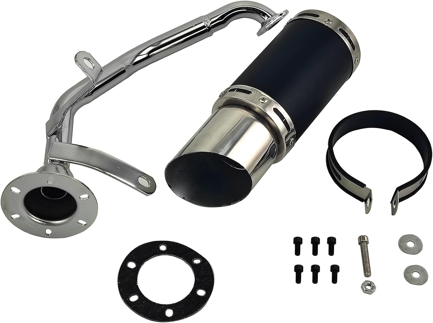 Black Stainless Steel Muffler Exhaust System For GY6 125cc 150cc Scooter, Moped, ATV