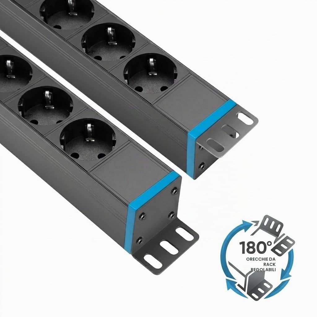 Infitronic - INSV1002A-19 pollici PDU Ciabatta elettrica Distributore di corrente Lampada da rack 8 x 1U con 2 x USB Charging/Interruttore