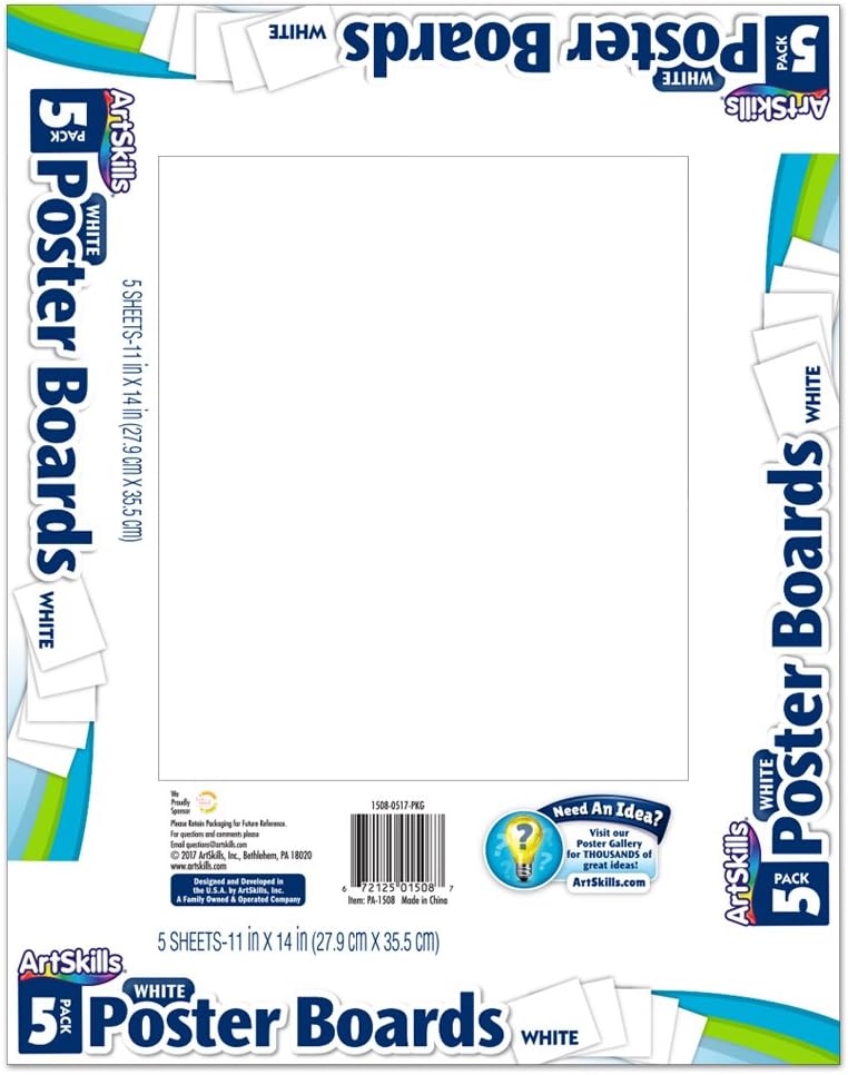 ArtSkills 11" x 14" Poster Board School and Craft Supplies, 5-Pack, White