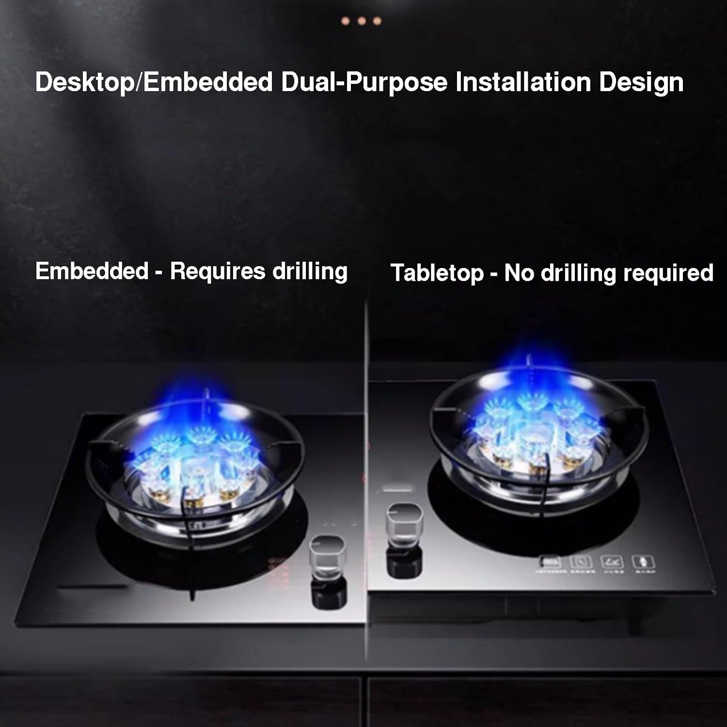 2 Burner Gas Stove with Fire Ring Copper,5.0KW High-Efficiency Countertop,Household NG/LPG Cooktop,Auto Ignition and Flameout Protection(LPG)