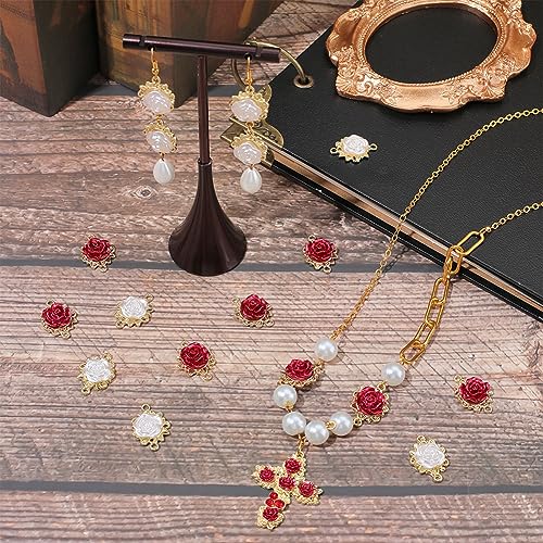 SUNNYCLUE 1 Box 32Pcs Valentines Day Rose Charms 3D Rose Flower Connector Charms Bulk Red White Flowers Links Linking Connectors Double Loop for jewellery Making DIY Craft Supplies - Image 4