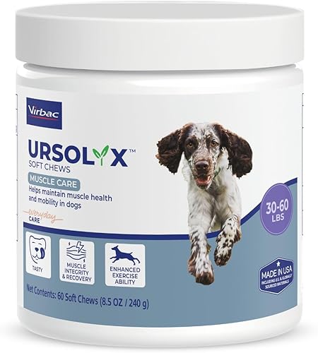 Virbac URSOLYX Masticables suaves para perros  Apoyo a la salud muscular para perros mayores, activos o en recuperación, mediano  60 unidades de