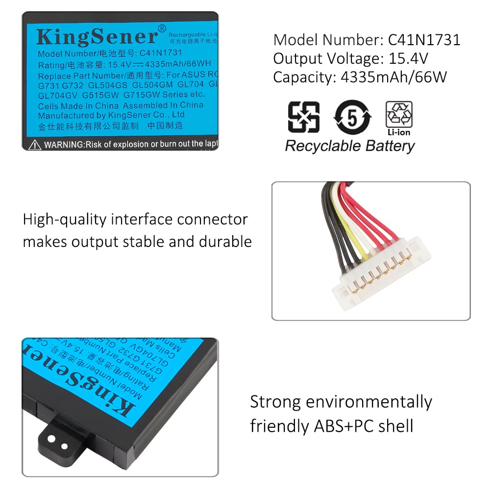 C41N1731 Batteria per PC portatile Asus ROG Strix Scar/HERO II G712 G732 G731 GL504GW GL504GS GL504GM GL704 GL704GW GL704GV GL704GM G715GV G715GW G515GV G515GW 15.4V 66Wh