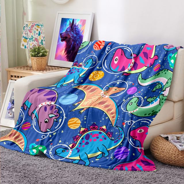 Dinosaur Blanket for Girls - Dinosaur Blanket for Boys - Dinosaur Blanket - Cartoon Dinosaur Throw Blanket Cute Dino Blanket for Kids Teens Adults Soft Purple Blanket for Bed Couch, 80