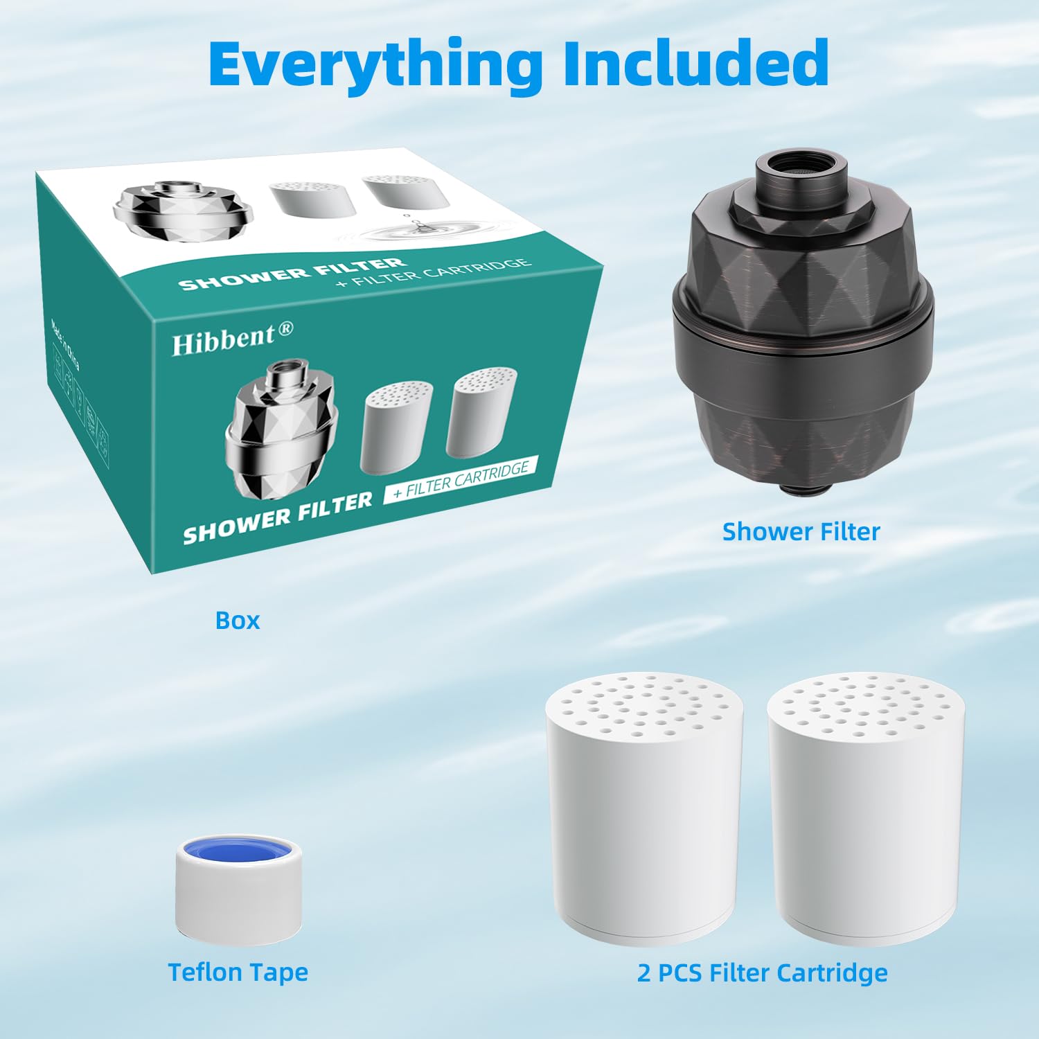 Hibbent Filtro de ducha para agua dura, filtro de cabezal de ducha de alto rendimiento para eliminar cloro y flúor, filtro de cabezal de ducha de 20 etapas, filtro de ducha con 2 cartuchos de filtro