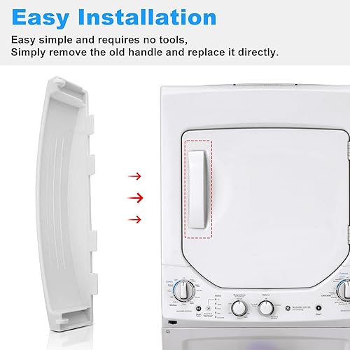 Miniatura 6 de Reemplazo GE GUD27ESSMWW WE01X30378 Manija de puerta de secadora GE Kenmore Secadora Parts WE01X25878 WE1M1068 PS11772025 GE Manija apilable para