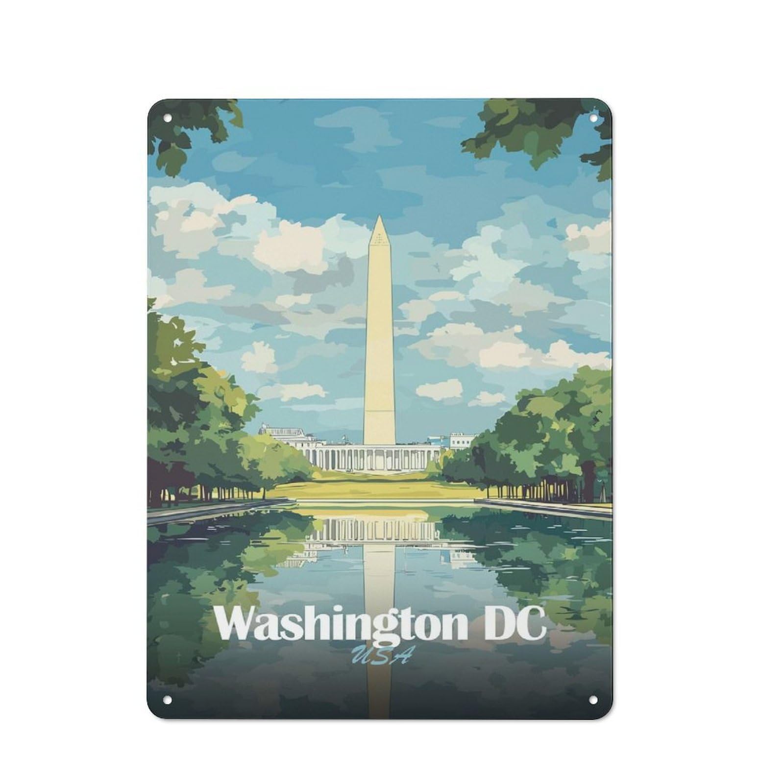 Junmoney Style-15 Weathered Look Washington Dc Monument Illustration Metal Wall Sign 40X30cm, Shed Wall Plaque For Tool Room, Garage, Studio Or Home Bar