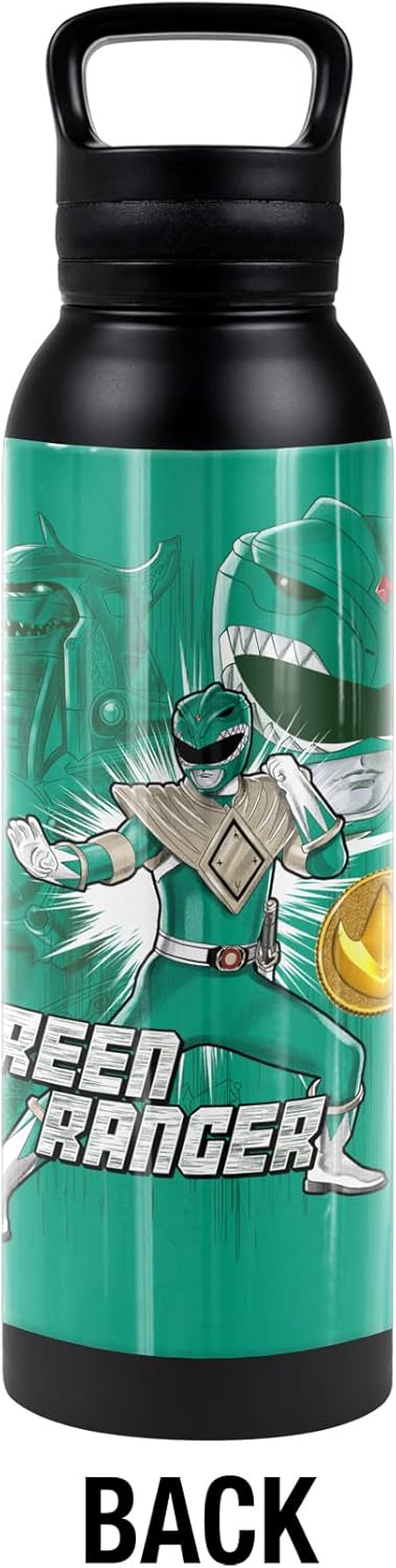 Power Rangers OFFICIAL Green Ranger 24 oz Insulated Canteen Water Bottle, Leak Resistant, Vacuum Insulated Stainless Steel with Loop Cap