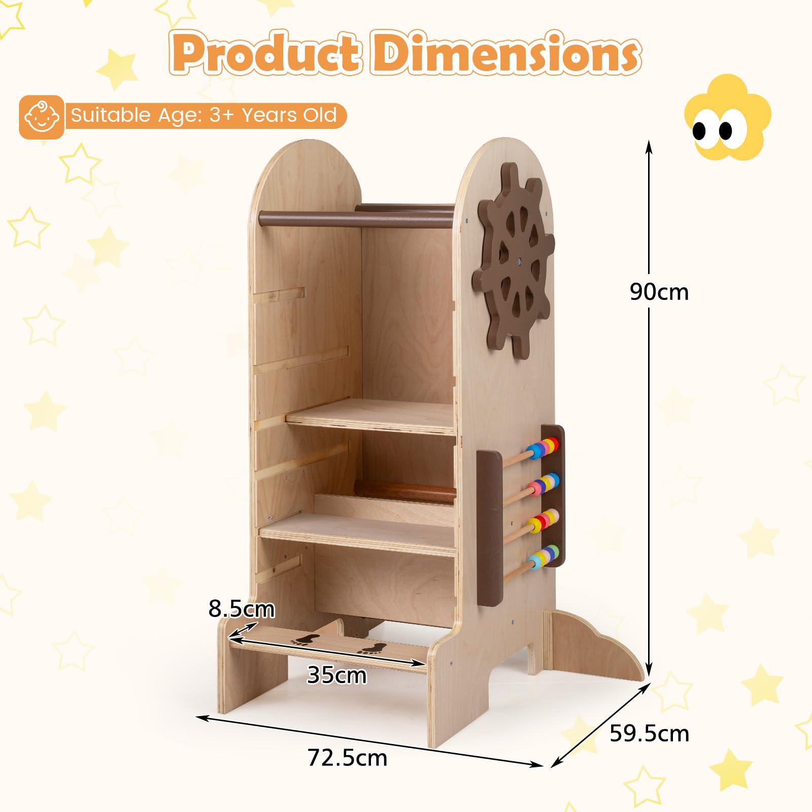 FANTASK 4-in-1 Lernturm mit Rutsche, Kreidetafel und Spielbrett | Multifunktionaler Montessori Lernturm aus Holz mit Trittleiter, abnehmbarer Kreidetafel und Spielbrett für Kinder ab 3 Jahren
